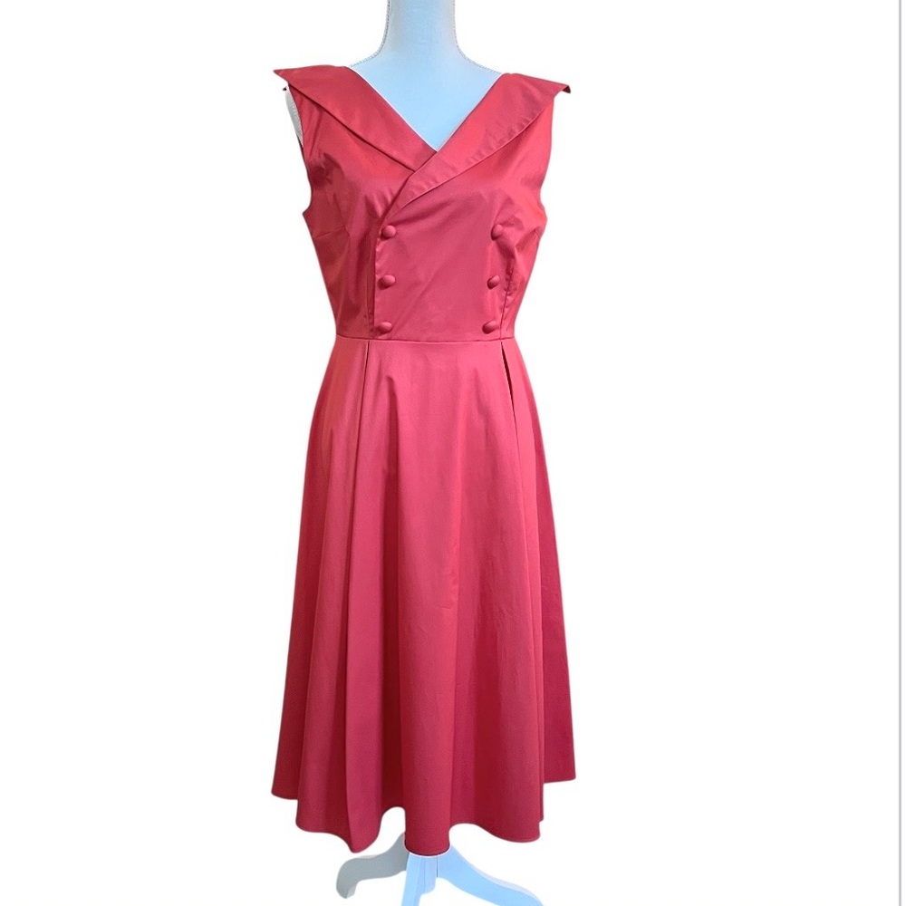 Cristina Gavioli Coral Retro Style Midi Dress - Size 10